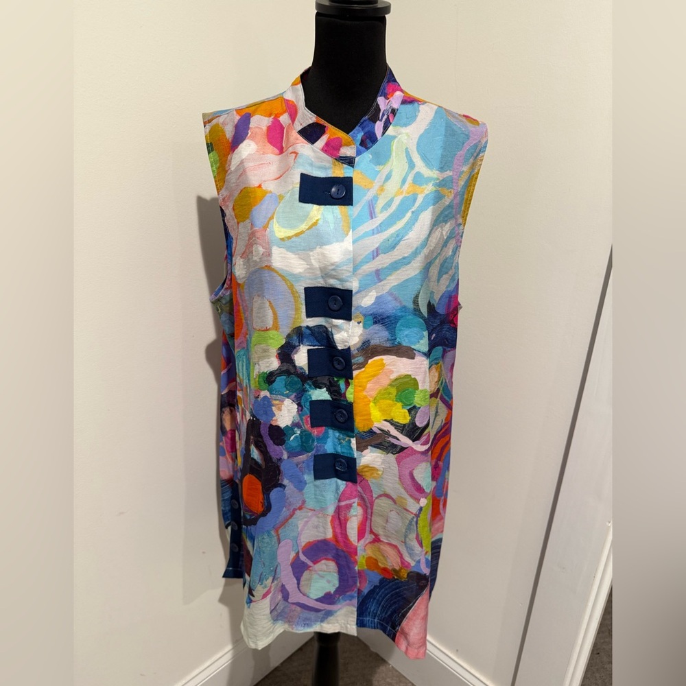 Claire Desjardins 1X Painters Pallette Tunic Top Abstract Print Sleeveless